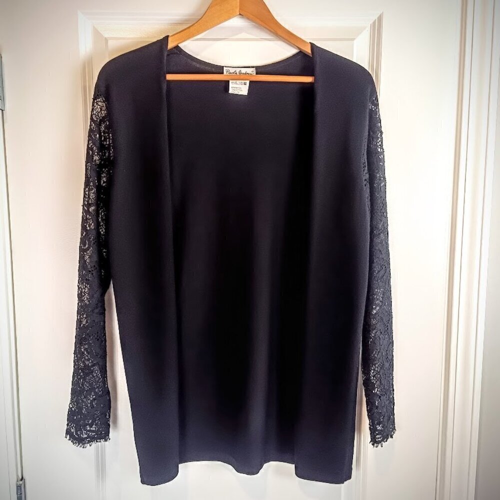 Paola Todesco Black Italian Knit Lace Sleeve Cardigan